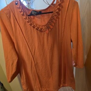 Onque Casuals Orange Blouse with Braided Neckline